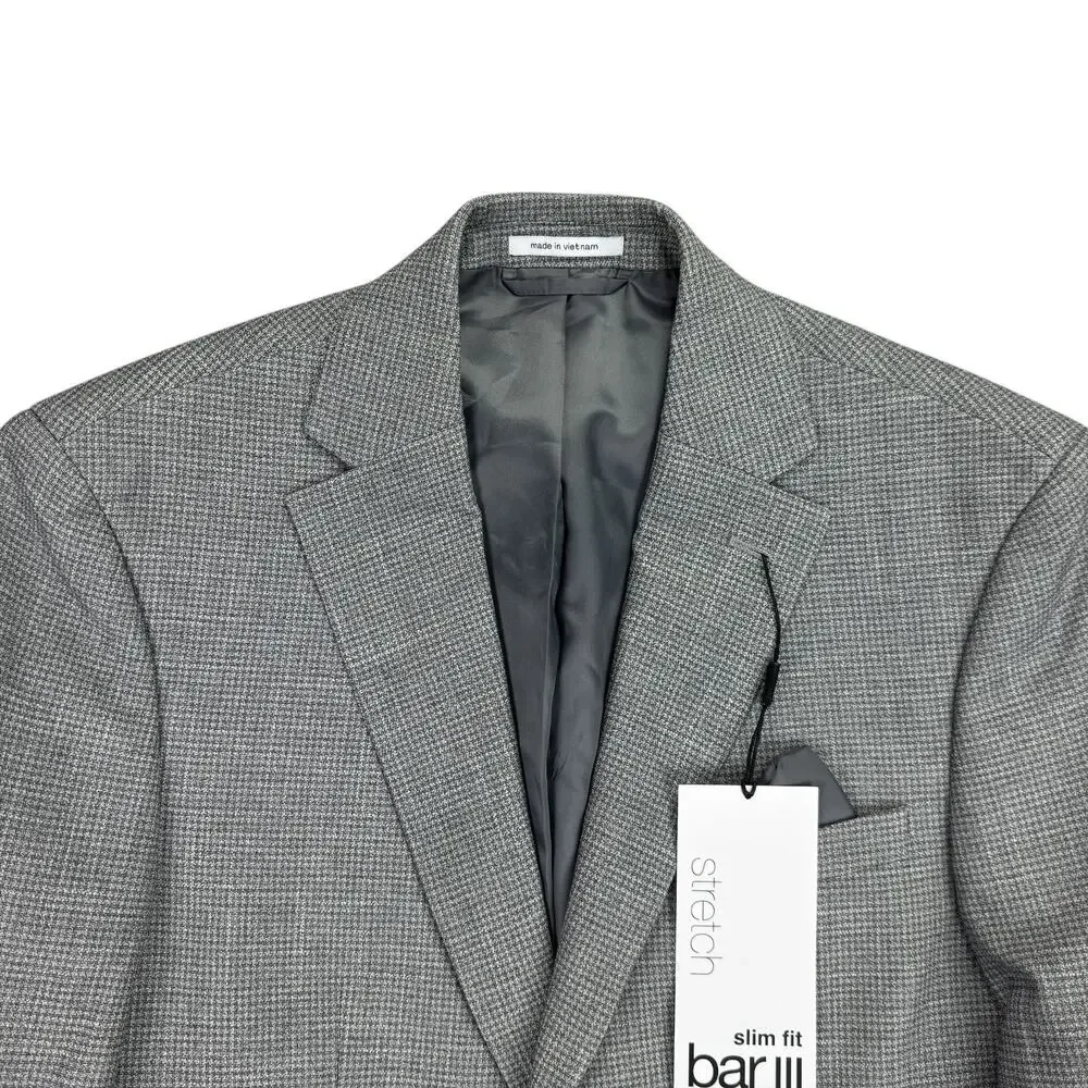 Bar III Mens Slim Fit Stretch Houndstooth Sport Coat Gray 36S